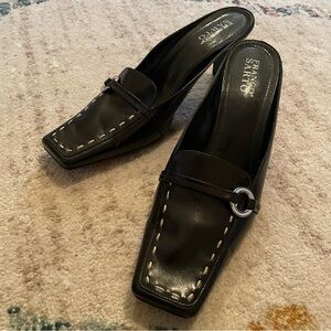Franco Sarto Black Mules with Silver Ring Detail